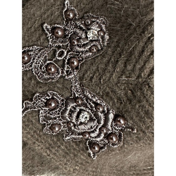 TALK OF THE WALK Vintage Sweater Womens 2XL Taupe Oatmeal Beaded Angora Blend - Picture 8 of 9